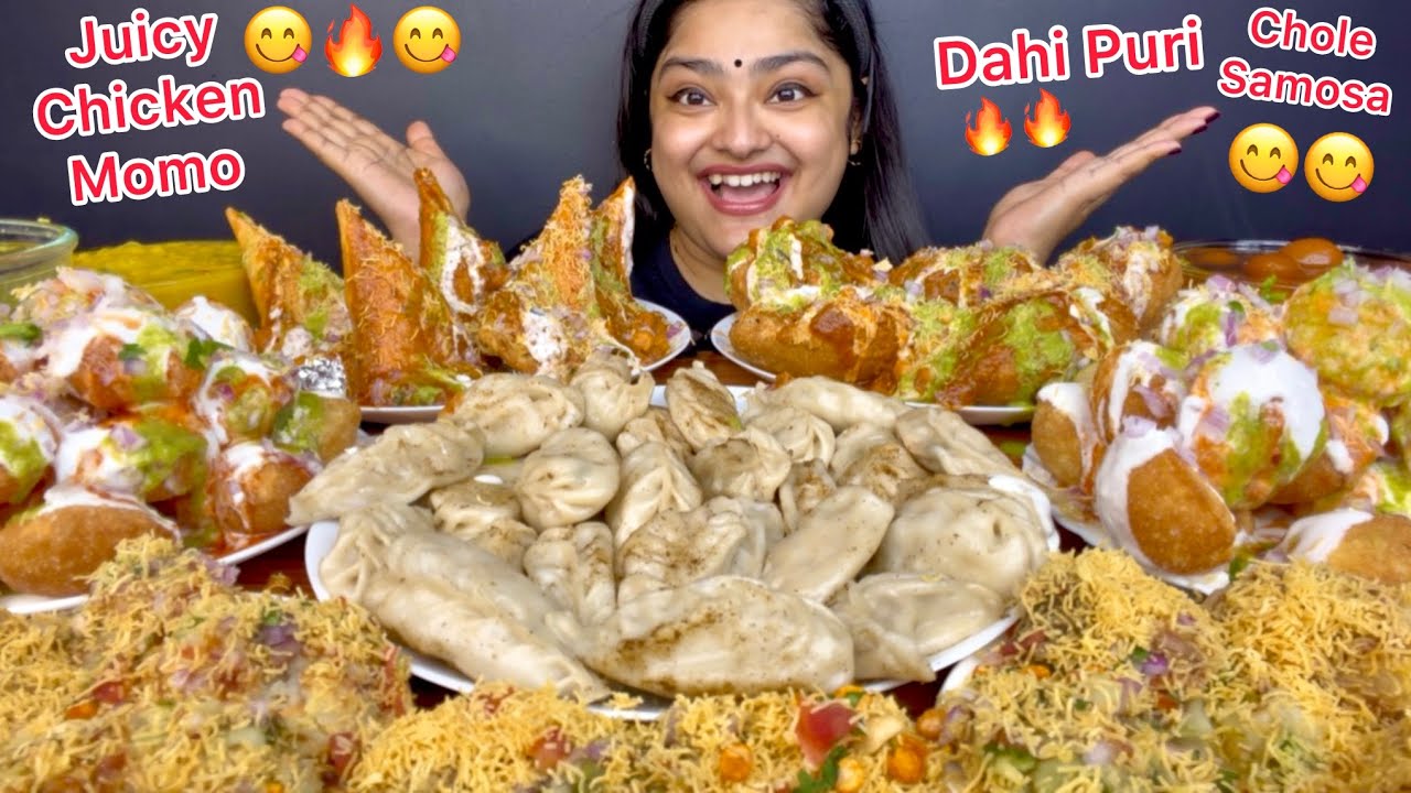 CHICKEN MOMO, DAHI PURI, CHOLE SAMOSA, CHOLE KACHORI, SEV PURI, PANIPURI AND GULAB JAMUN | MUKBANG
