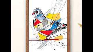 Transform Your Space with This Stunning Geometric Pigeon Print – Modern Nature Art for Calm & Color