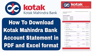 Kotak Mahindra Bank // How to Download Online Kotak Bank Account Statement in Pdf and Excel Format