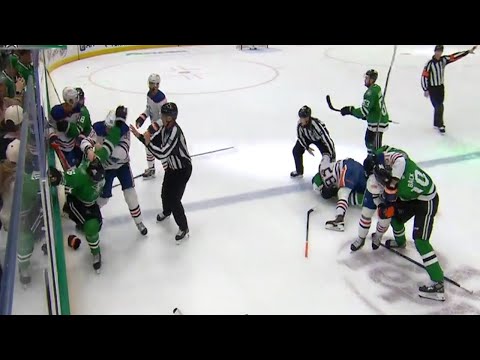 Stars & Oilers Scrum As Game Ends