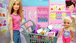 Barbie Doll House Dinner Party for Ken - Grocery Store & Barbie Pink Bedroom