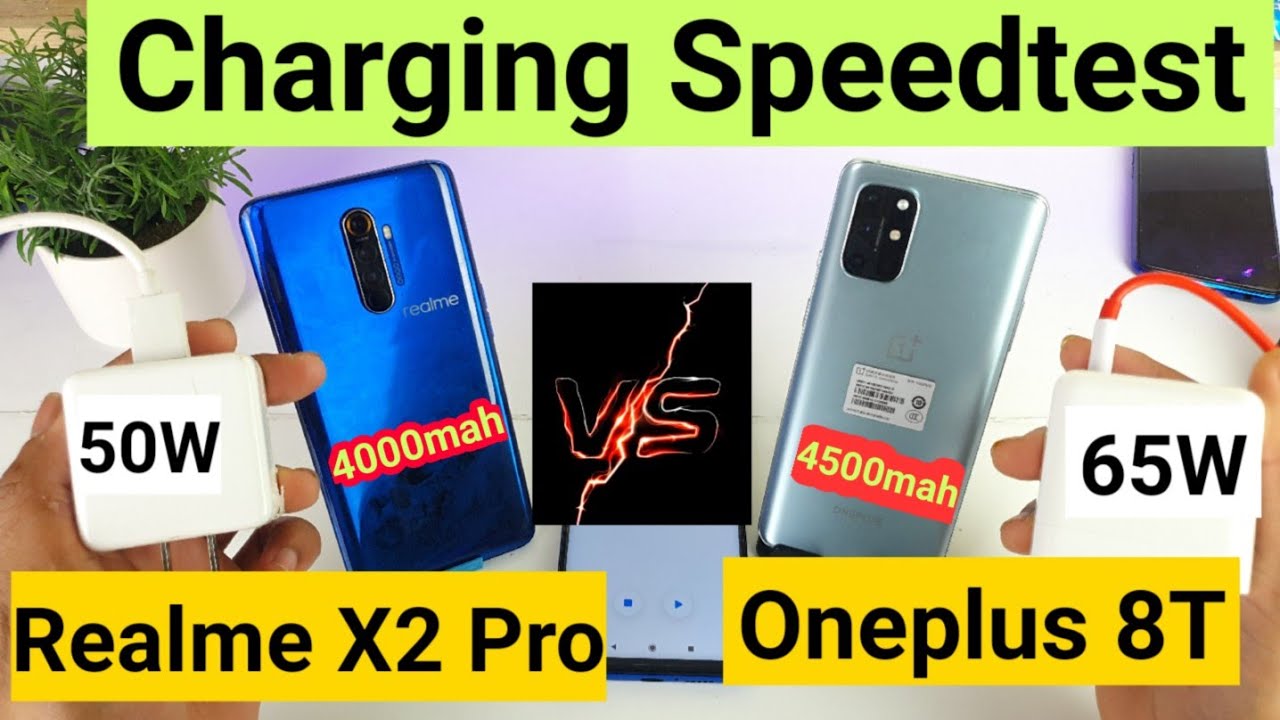 Oneplus 8t vs realme x2 pro charging speedtest 65w vs 50w comparison
