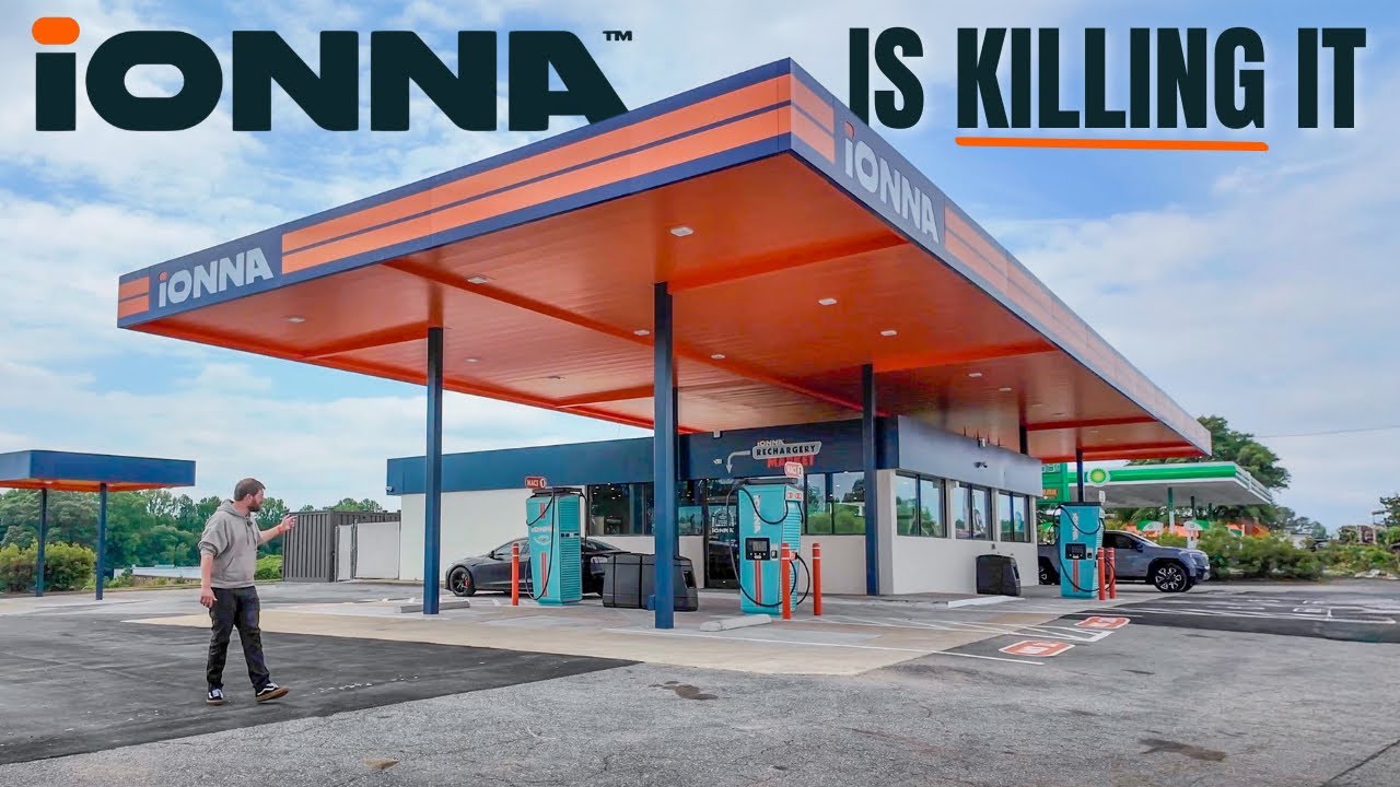 Ionna Rechargery in Garner North Carolina, converted gas station with 400 kW chargers, driver lounge, and Amazon Just Walk Out store