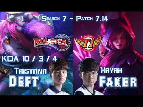 KT Deft TRISTANA vs SKT T1 Faker XAYAH ADC - Patch 7.14 KR Ranked