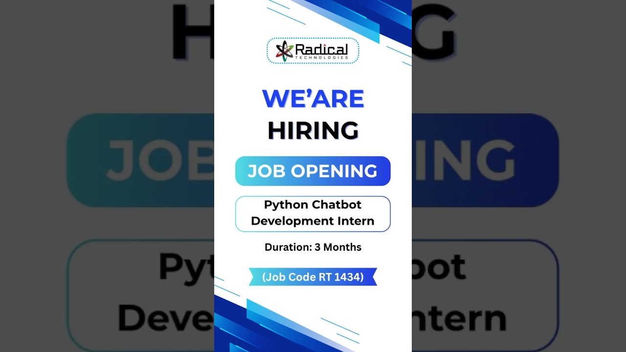 🚀 Job Opening in Python Chatbot Interns!   | Remote Job 𝐀𝐩𝐩𝐥𝐲 𝐇𝐞𝐫𝐞  👉  https://rb.gy/5zu95b