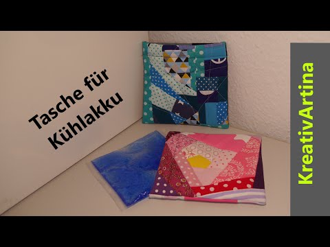 Tasche für Kühlakku aus Stoffresten im Crazy Patchworkstil, Quilt as you go QAYG