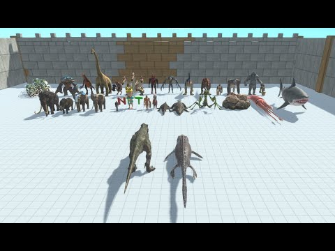 T-REX WITH MOSASAURUS VS BOSS & MINIBOSS - Animal Revolt Battle Simulator