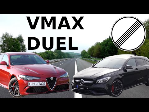 Alfa Romeo Giulia Quadrifoglio vs. Mercedes AMG CLA 45 / VMAX 298kph/185 mph on German Autobahn