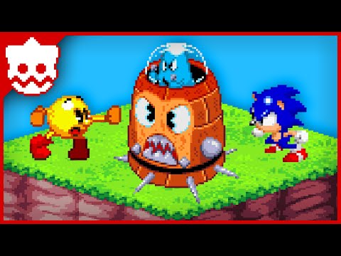 Sonic and Pacman vs Ghosts in Pixel isometric world