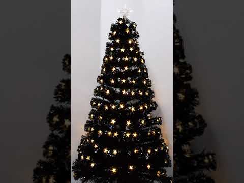 5ft Fibre Optic Black Christmas Tree with Warm White LED Stars