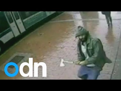 CCTV footage of hatchet wielding attacker in New York