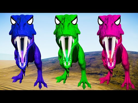 Team Rexy Color Pack vs I-rex, Spinosaurus, Carnotaurus - Jurassic World Evolution Dinosaurs Fight