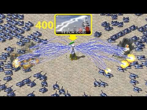 400 Tesla Coils in 1 vs 1000 Grizzly - Red Alert 2