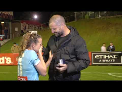 Retiring women's footballer receives pitchside wedding proposal after final game