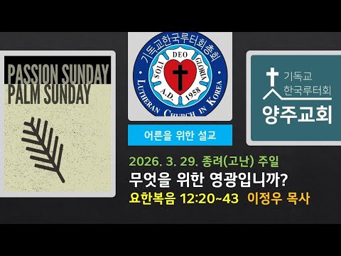 (어른)무엇을 위한 영광입니까?(요12:20~43)-2026.3.29.종려(고난)주일 설교