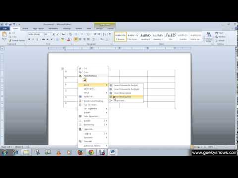 Microsoft Office Word 2010 Add or Delete or Insert Row or Column with Right Click