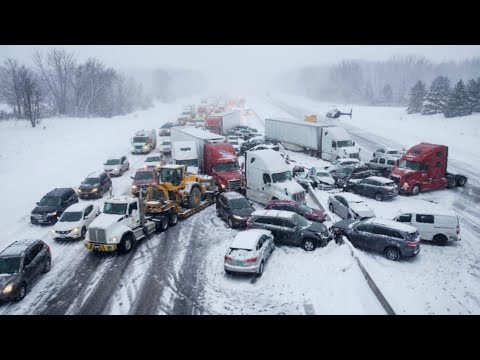 Semi Truck Pileup Shuts Down I-94 Michigan Snowstorm