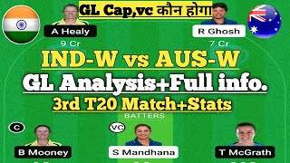 in-w vs au-w 3rd t20 match dream11 team of today match| india women vs au-women dream11 prediction