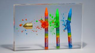 Bullet vs Crayons – Captured in Epoxy Resin! (Slow Motion Art Project)