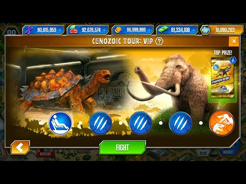 SUPER HARD TO CENOZOIC TOUR VIP CARBONEMYS VS INDRICOCEROS BATTLE | JURASSIC WORLD THE GAME