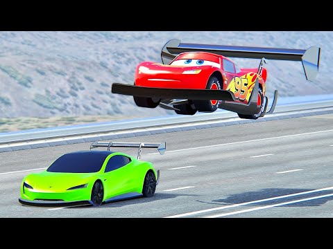 Lightning McQueen GTR vs Tesla Roadster GTR - Drag Race 20 KM
