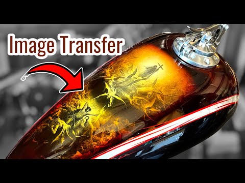Image Transfer and Custom Paint on a Motorcycle Chopper Tank, water slide decal