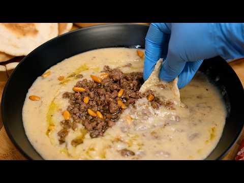 Lebanese Kishk dish with minced meat 🌨️ The Lebanese official winter meal