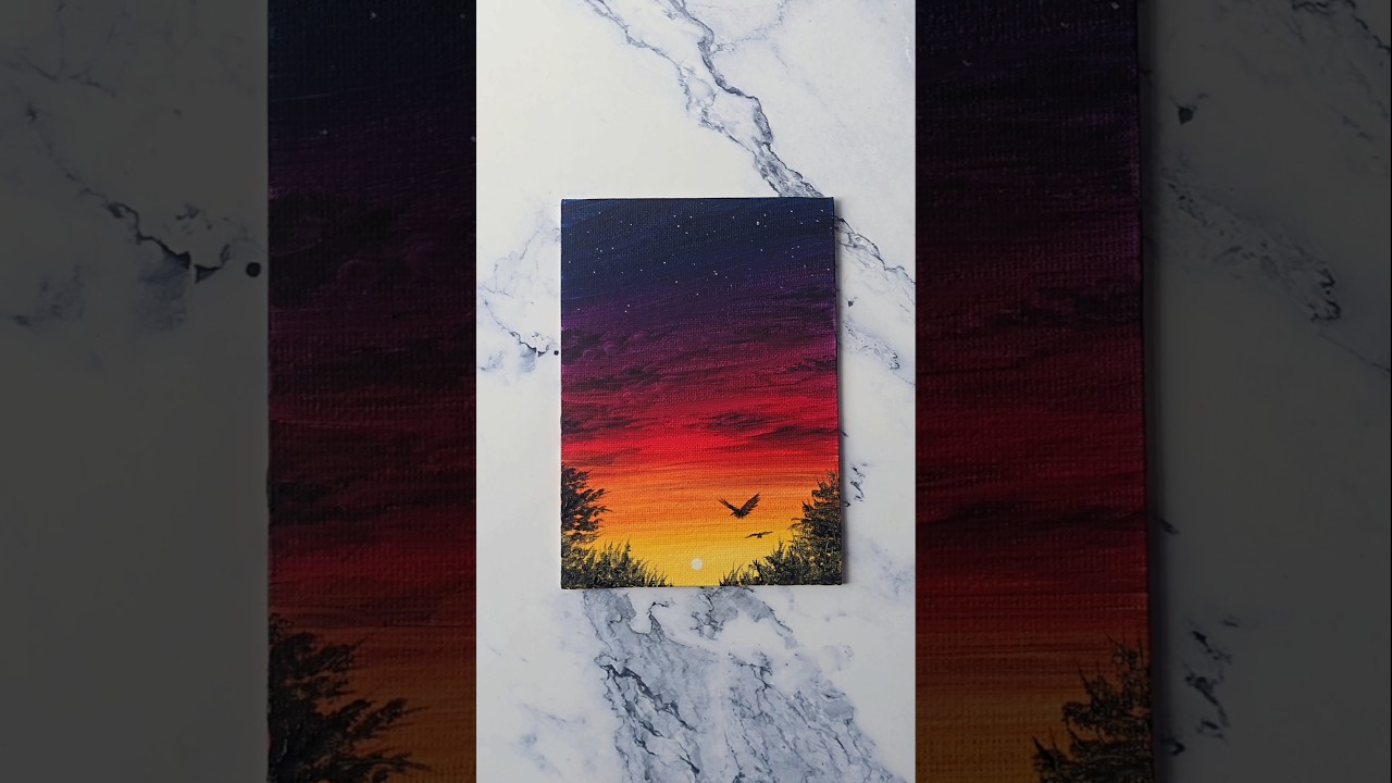 easy way to paint a sunset 🌇💜 acrylic painting for beginners ✨️