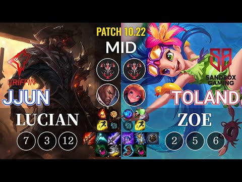 GRF jjun Lucian vs SB TolanD Zoe Mid - KR Patch 10.22