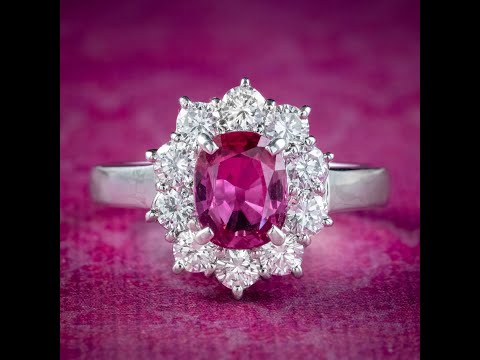Vintage Ruby Diamond Cluster Ring 1.32ct Ruby With Cert
