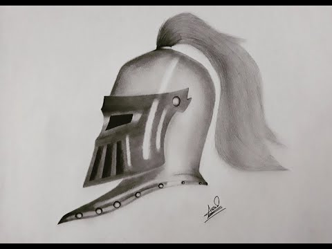 How to draw KNIGHT helmet realistic sketch - YouTube