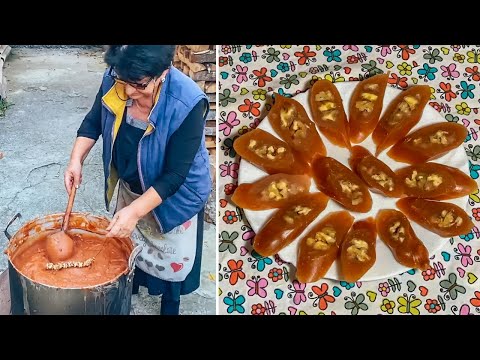 How to make candy from grape juice - primitive cooking, village food