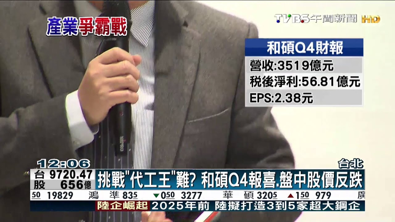 挑戰「代工王」難？　和碩Q4報喜、盤中股價反跌