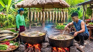Download lagu Braised fish on tradit onal firewood stove - Giant pot cooking with Mom mp3