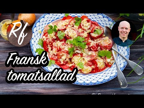 Gillar du fransk Dijonsenap? Här är min variant på fransk tomatsallad med en senapsvinägrett eller dressing av olivolja, mild lagrad äppelcidervinäger, Dijonsenap, gul lök, salt, svartpeppar samt lite touch av vitlök.>