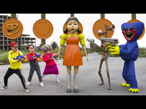 Neft Gun War : Scary Teacher 3D In Real Life VS Squid Games Destroy Honeycomb Candy Challenge