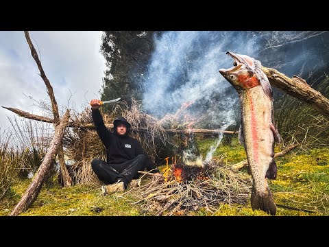 GIANT TROUT Catch & Cook – Surviving Extreme Wind. A Wild Fire Feast