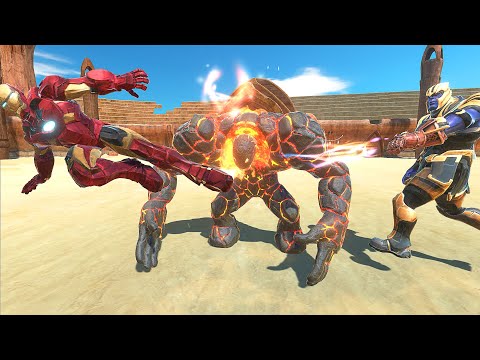 LavaBoy vs Iron man and Thanos - Animal Revolt Battle Simulator