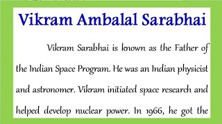 Biography of Vikram sarabhai in English Vikram Ambalal sarabhai essay in English essay on Vikram