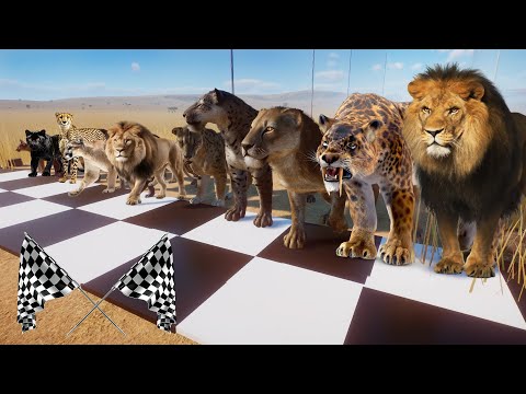 Big Cats VS Ancient Big Cats Animals Race in Planet Zoo included Lion, Smilodon, Cheetah, & Tiger