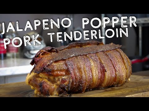 Bacon Wrapped Jalapeno Popper Stuffed Pork Tenderloin