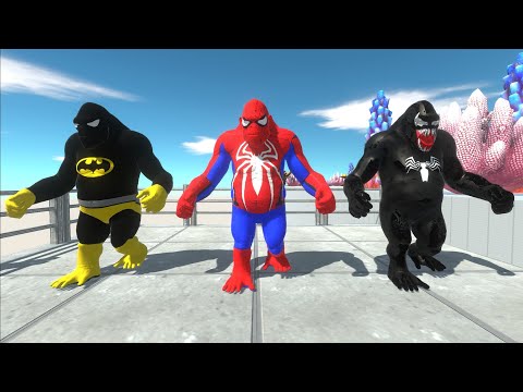 SPIDERMAN VS BATMAN VS VENOM DEATH RUN - ANIMAL REVOLT BATTLE SIMULATOR || tauPlays sims eps132