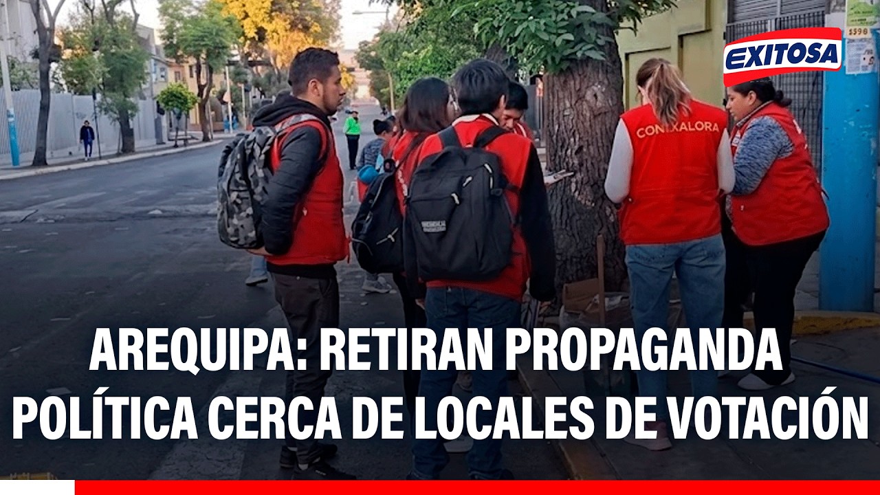 🔴🔵Personal del JNE retira gran cantidad de propaganda política cerca de los locales de votación