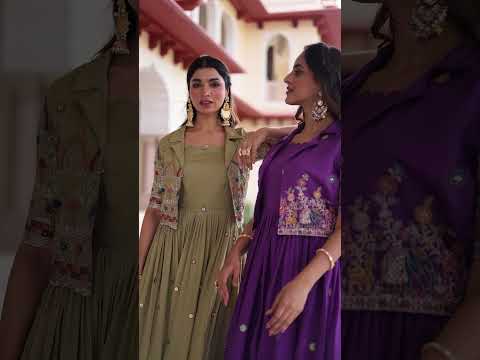Purple Elegant Vichitra Silk Embroidered Gown with Designer Sleeveless Silhouette & Embroidered Koti – Premium Stitched Ensemble