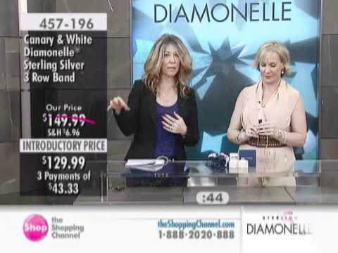 Sterling Silver Canary & White Diamonelle 3 Row Band at The Shopping Channel 457196