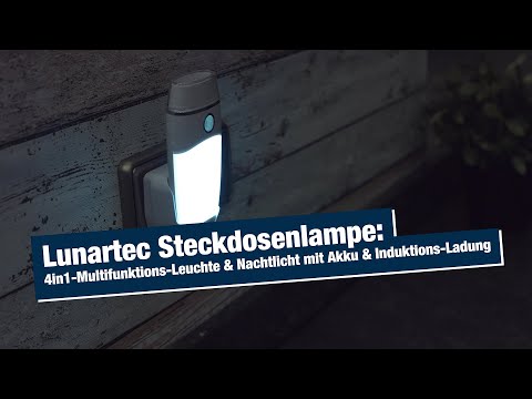 Lunartec Steckdosenlampe: 4in1-Multifunktions-Leuchte & Nachtlicht mit Akku & Induktions-Ladung