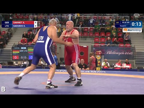 Round 3 FS - 97 kg: A. SAMMET (GER) df. S. SADUIKIS (LTU) by FALL, 8-0