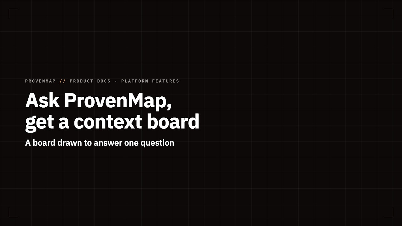 ProvenMap chat drawing a context board from a question