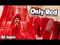 Using only *Red* things for 24 Hours Challenge!❤️*लाल बर्गर*