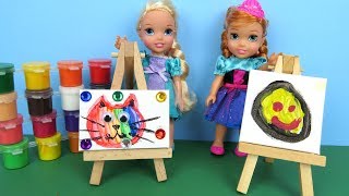 Art CLASS ! Elsa and Anna toddler at School - Barbie is teacher - Paintings - Colors